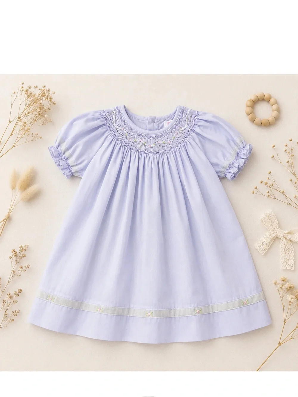 Petit Ami Lavender Smocked Puff Sleeve Dress - Picture 1 of 10